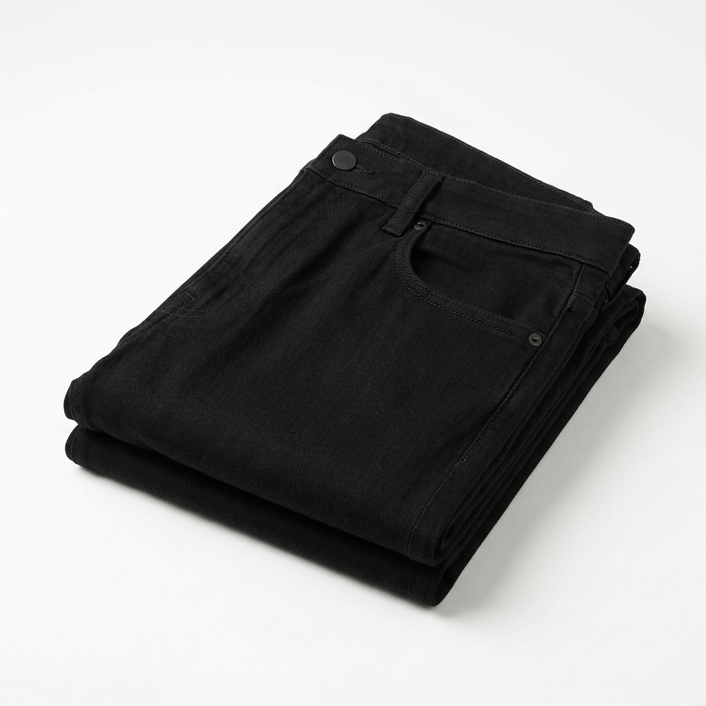 Folded black cotton jeans ki professional picture